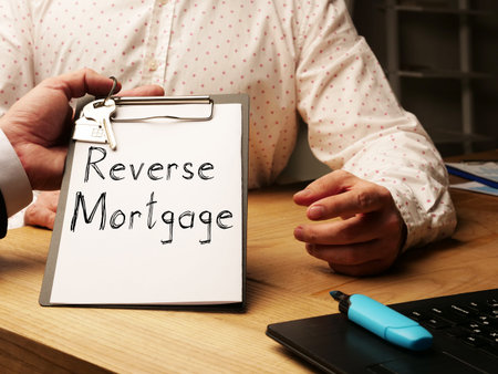 Reverse mortgage is shown on the conceptual business photo