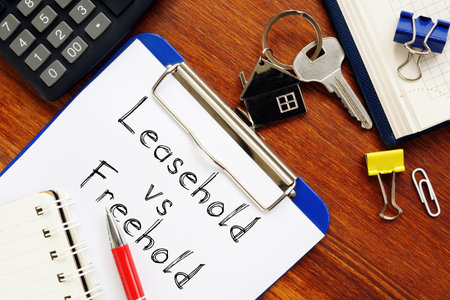 Leasehold vs Freehold is shown on the notepadの写真素材