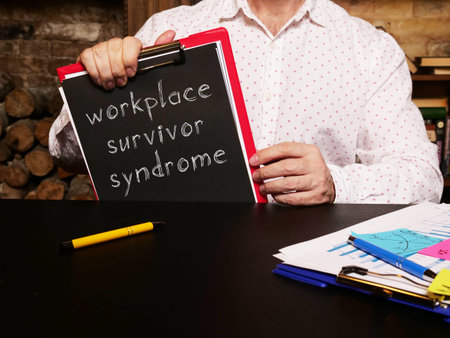 Workplace survivor syndrome is shown on the conceptual photo using the text