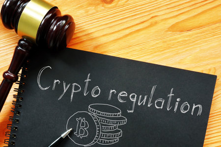 Crypto regulation is shown on a business photo using the textの写真素材