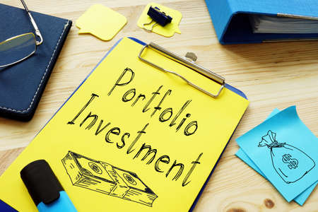 Portfolio investment is shown on a business photo using the textの写真素材