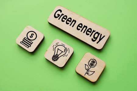 Green energy is shown on the business photo using the textの写真素材