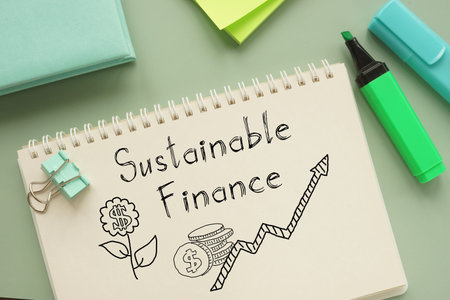 Sustainable finance is shown on the business photo using the textの写真素材