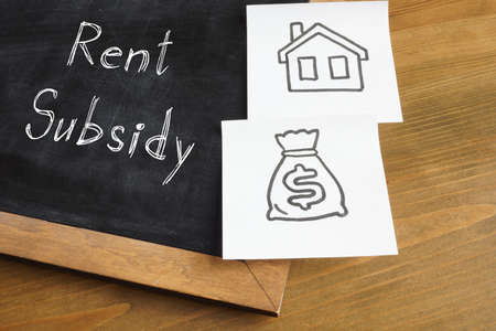 Rent subsidy is shown on the conceptual business photo using the textの写真素材