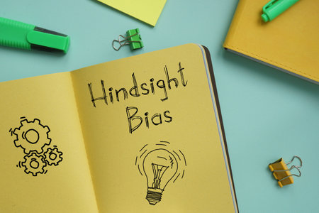 Hindsight bias is shown on the photo using the textの写真素材
