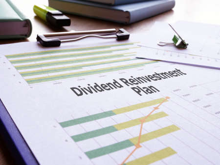 Dividend Reinvestment Plan DRIP is shown on the business photo using the textの写真素材