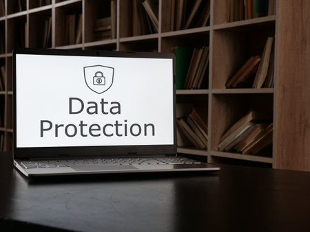 Data protection is shown using a text on the monitorの写真素材