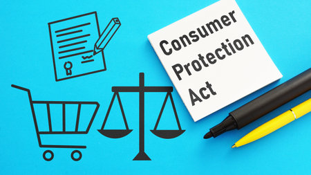 Consumer Protection Act is shown using a text and picture of Shopping cartの写真素材