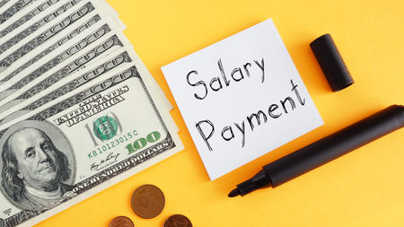 Salary payment is shown using a text