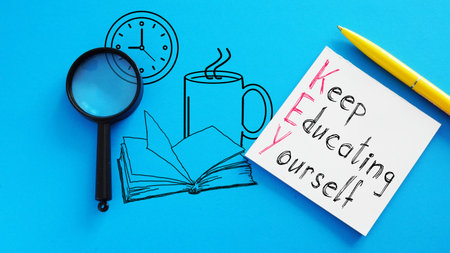 Keep Educating Yourself KEY is shown using a textの写真素材