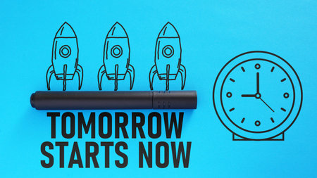 Tomorrow starts now is shown using the text