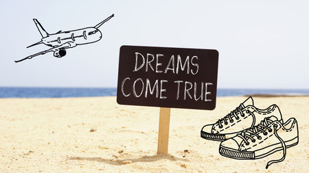 Dreams come true is shown using a textの写真素材