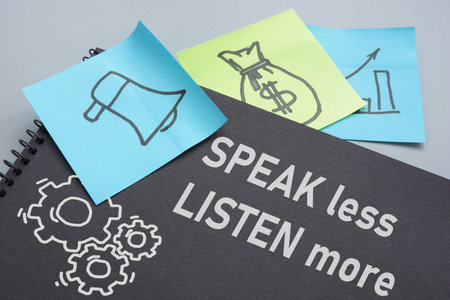 Speak less listen more is shown using a text