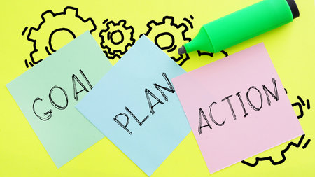 Goal plan action is shown using a textの写真素材