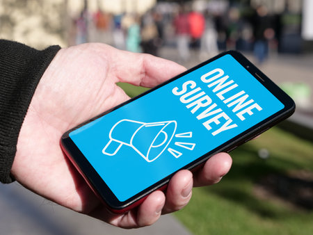 Online survey is shown using a textの写真素材