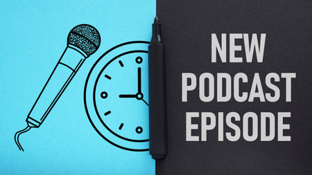 New podcast episode is shown using a textの写真素材