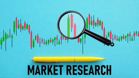 Market research is shown using the text and photo of magnifying glassの写真素材
