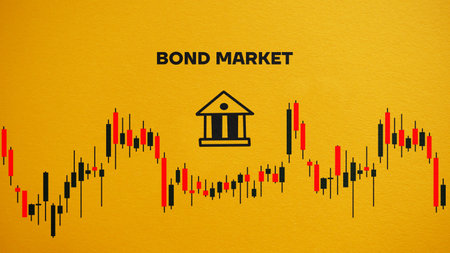 Bond Market is shown using a text and picture of central bank and chartの写真素材