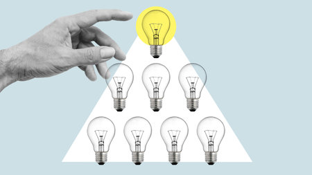 Multi Level Marketing MLM is shown using the photo of lamps. Motivational Skills and leadership...