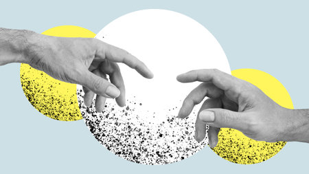 Making a deal between two partners, art collage. Business concept.の写真素材
