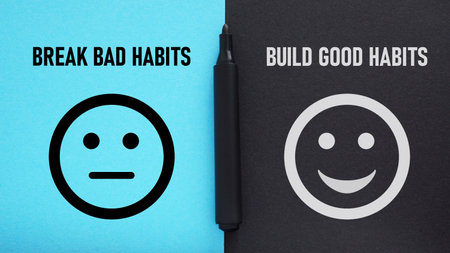 Break bad habits, build good habits - motivational phrase is shown using the textの写真素材