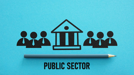 Public sector is shown using a text and picture of icons of peopleの写真素材