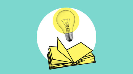 Lesson planning or great idea plan. Collage with book and the lamp symbolizing popularity of...