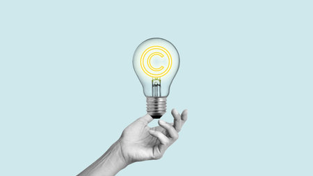 Collage with light bulb. Intellectual property rights. Copyright or patent concept, intellectual...