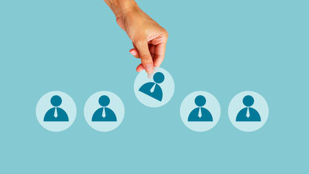 The concept of personnel management in the company. Dismissing an employees from a team. Demotion. Staff cuts. Human resources. Demote. Collage with the hand and images of workersの写真素材