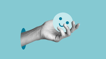 Hand squeeze blue stress ball. Stress management.の写真素材