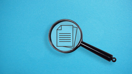 Search engine. Search for documents and information. Online registers. Digitalization of document flow. Archive and Bureaucracyの写真素材