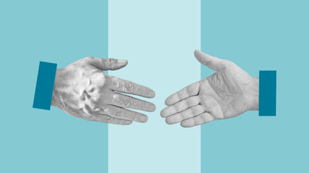 Conflict resolution or an agreement between two persons. Handshake. The solution of controversial issues and conflicts of interest. Stop the conflictの写真素材