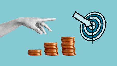 Marketing goals. Business strategy and Action plan,targeting the business concept. Arrow aiming at the target center.の写真素材