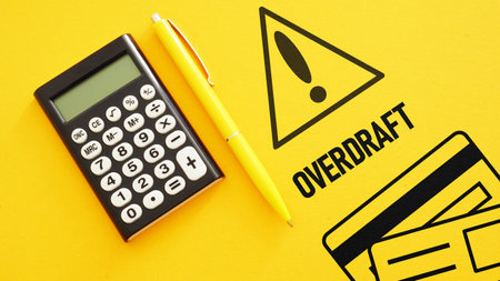 Overdraft is shown using the text. Overdraft fees.の写真素材