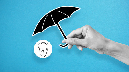 Dental insurance coverage is shown using a textの写真素材