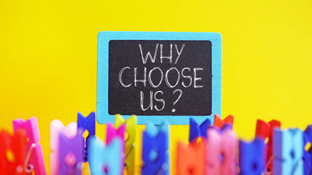 Why choose us symbol. Business motivational why choose us conceptの写真素材