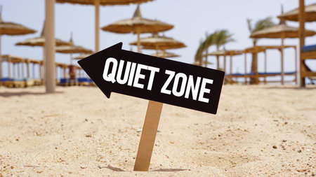 Quiet Zone is shown using the text. Stress free zone on the sea beach