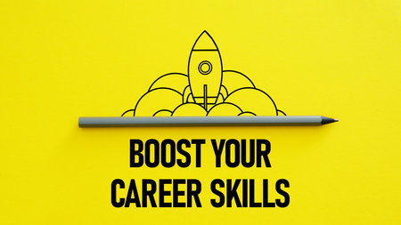 Boost your career skills is shown on the business photo using a textの写真素材