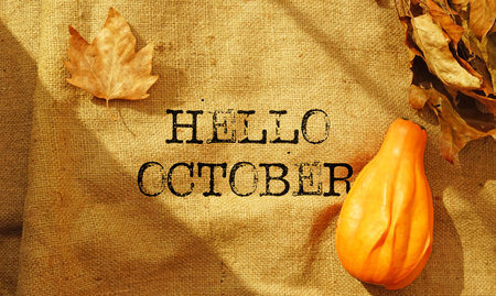 Hello October is shown using a textの写真素材