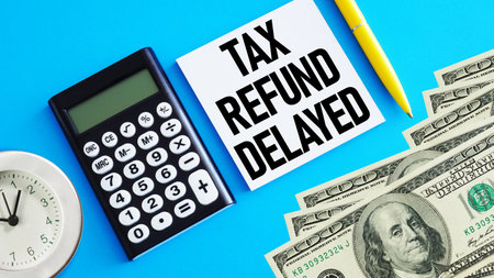 Tax refund delayed is shown using the text. Tax Planning conceptの写真素材