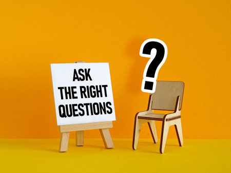 Ask The Right Questions is shown using a text on the boardの写真素材
