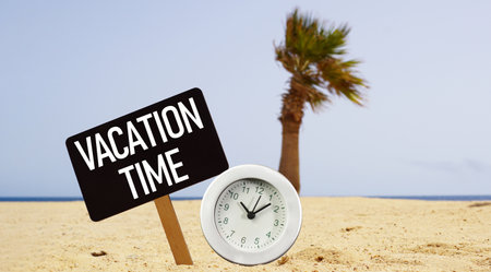 Vacation time, beach time, increase rest time, asking for vacations and time to restの写真素材