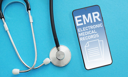 Electronic Medical Records EMR are shown using a textの写真素材
