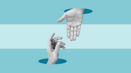 Helping Hand Concept is shown by one hand reaches out to the other. Let us helpの写真素材