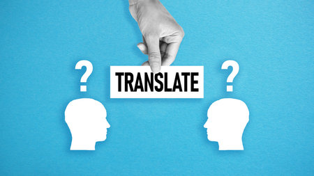Translate word is shown using the text. Translator of foreign languages or online translatorの写真素材