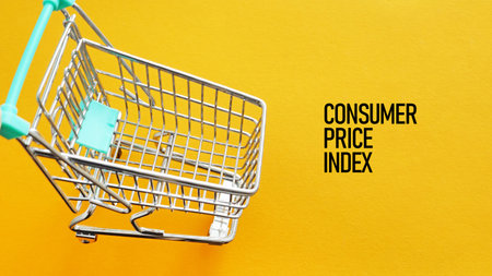 CPI Consumer price index is shown as financial concept with Shopping cartの写真素材