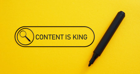 Content is King as Concept of Marketing Promotion and Content Strategy. Search Bar on Orange Backgroundの写真素材