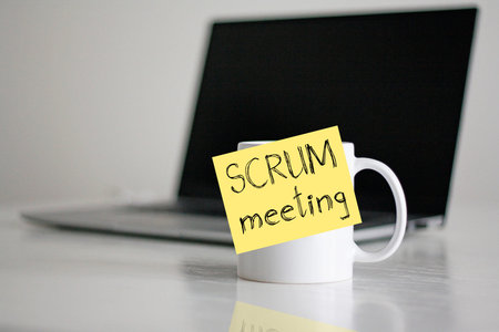 Scrum meeting for process software development is shown as business concept