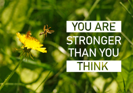You Are Stronger Than You Think. Inspirational motivating quote is shown using the textの写真素材