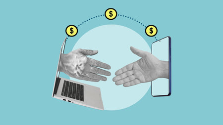 Online banking and payments or Modern bank technology in business is shown by transaction between...
